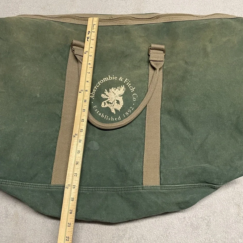 Vintage Abercrombie & Fitch Canvas Duffle Bag Green Logo Large 90s Fade Military
